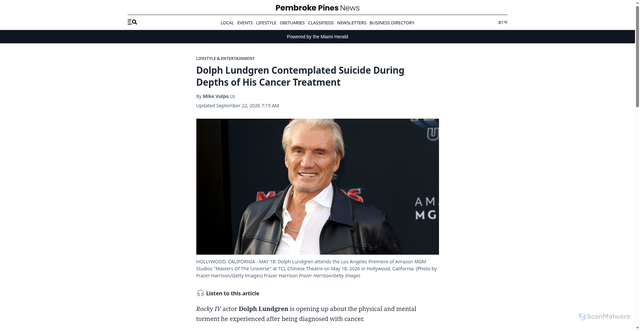 Security scan screenshot of https://www.pembrokepinesflnews.com/lifestyle-entertainment/article317334108.html