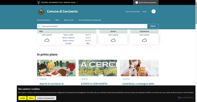 Security scan screenshot of https://www.comune.cercivento.ud.it