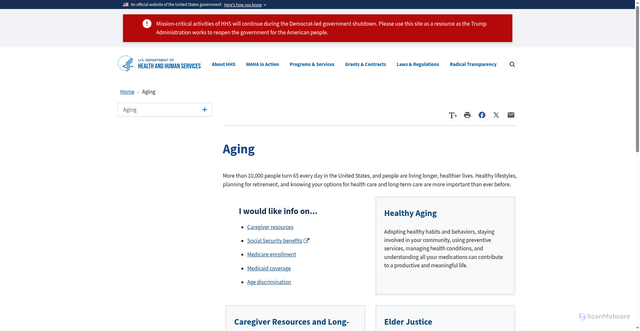 Security scan screenshot of https://www.hhs.gov/aging