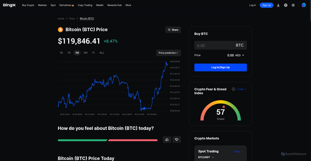 Security scan screenshot of https://bingx.com/en/price/bitcoin