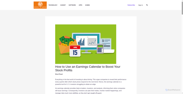 Security scan screenshot of https://boostofmind.com/how-to-use-an-earnings-calendar-to-boost-your-stock-profits/