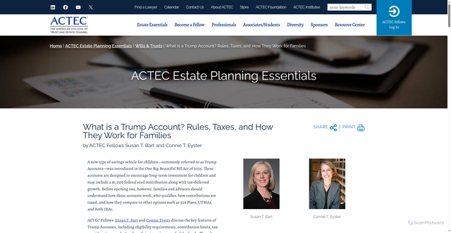 Security scan screenshot of https://www.actec.org/resource-center/video/trump-accounts-explained/