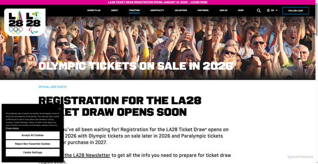 Security scan screenshot of https://la28.org/en/ticketing.html