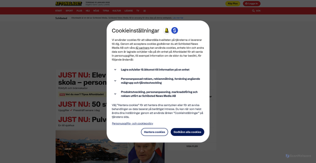 Security scan screenshot of https://aftonbladet.se