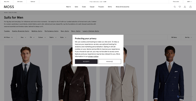 Security scan screenshot of https://www.moss.co.uk/suits