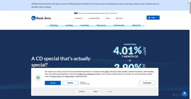 Security scan screenshot of https://bankiowa.bank/