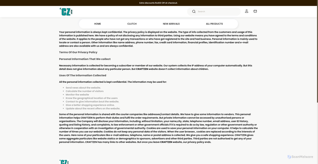 Security scan screenshot of https://craftzen.shop/privacy-policy