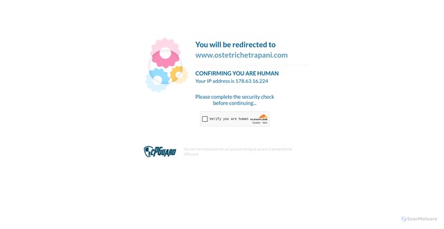 Security scan screenshot of https://recaptcha.cloud/?template=cpg&server=198.251.88.167:80&ip=178.63.16.224&http=&host=www.ostetrichetrapani.com&real_ip=&proto=&url=/
