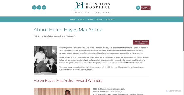 Security scan screenshot of https://helenhayeshospitalfoundation.com/helen-hayes-hospital-foundation-mission/helen-hayes-macarthur/