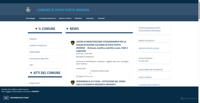 Security scan screenshot of https://www.comune.pieveportomorone.pv.it