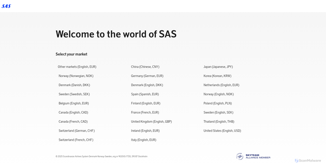 Security scan screenshot of https://flysas.com/