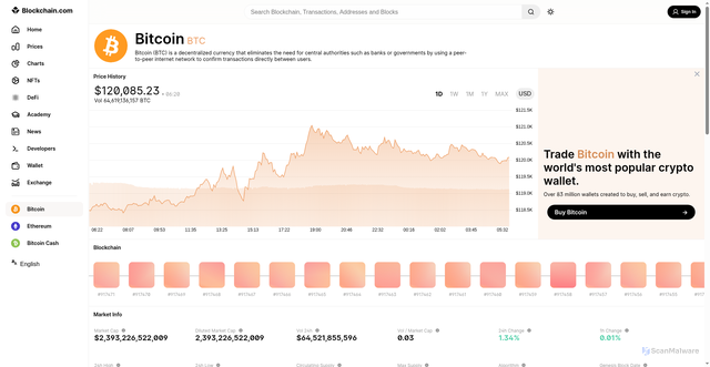 Security scan screenshot of https://www.blockchain.com/prices/BTC