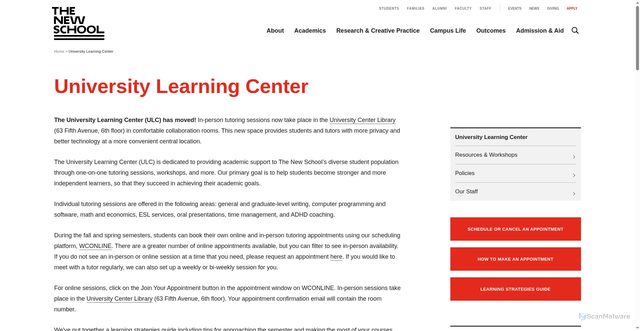 Security scan screenshot of https://www.newschool.edu/learning-center/