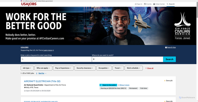 Security scan screenshot of https://airforce.usajobs.gov/