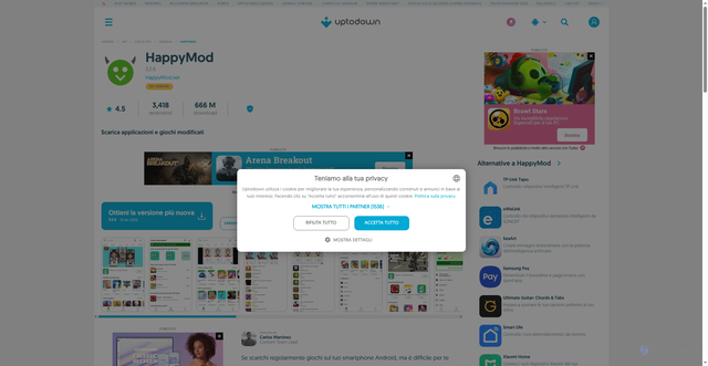 Security scan screenshot of https://happymod.it.uptodown.com/android