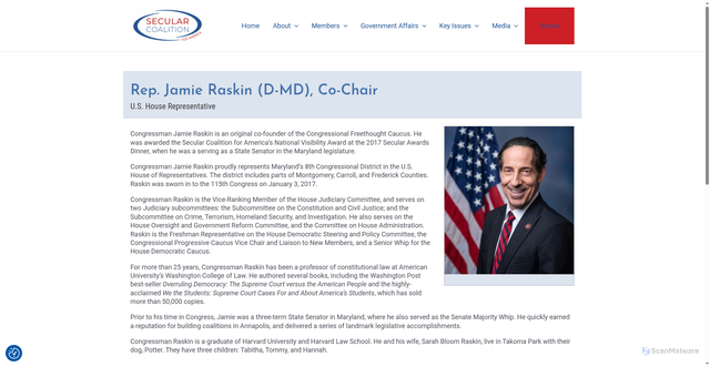 Security scan screenshot of https://secular.org/profile/rep-jamie-raskin/