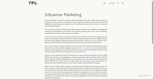 Security scan screenshot of https://www.thefashionlaw.com/resource-center/influencer-marketing/