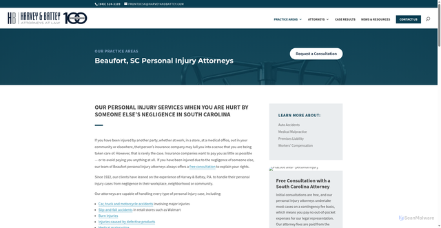 Security scan screenshot of https://harveyandbattey.com/personal-injury/
