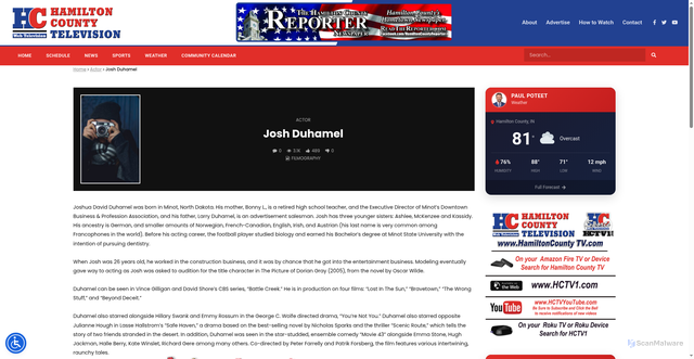 Security scan screenshot of https://hctv1.com/actor/josh-duhamel/