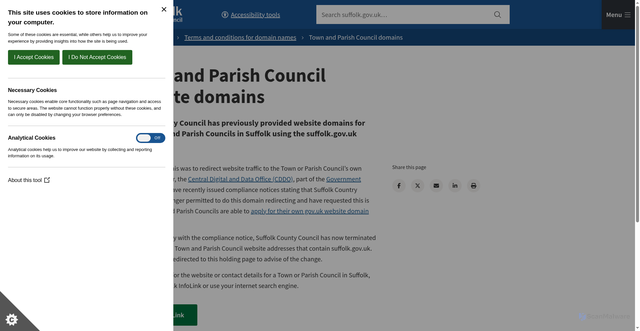 Security scan screenshot of https://www.suffolk.gov.uk/about/terms-and-conditions-for-domain-names/town-and-parish-council-domains