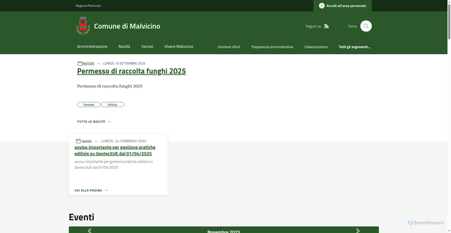 Security scan screenshot of https://www.comune.malvicino.al.it/