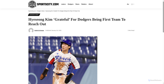 Security scan screenshot of http://sportscity.com/hyeseong-kim-grateful-for-dodgers-being-first-team-to-reach-out/