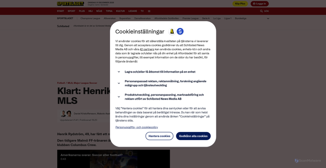 Security scan screenshot of https://www.aftonbladet.se/sportbladet/fotboll/a/k0JP4a/klart-henrik-rydstrom-till-mls
