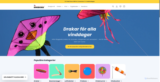 Security scan screenshot of https://drakebutiken.se