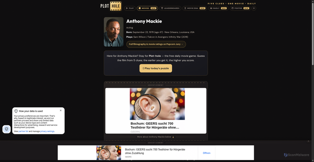 Security scan screenshot of https://plot-hole.com/actor/anthony-mackie