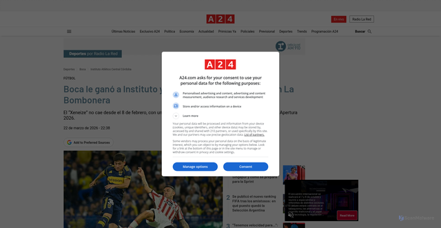 Security scan screenshot of https://www.a24.com/deportes/boca-le-gano-instituto-y-corto-la-racha-empates-la-bombonera-n1538765