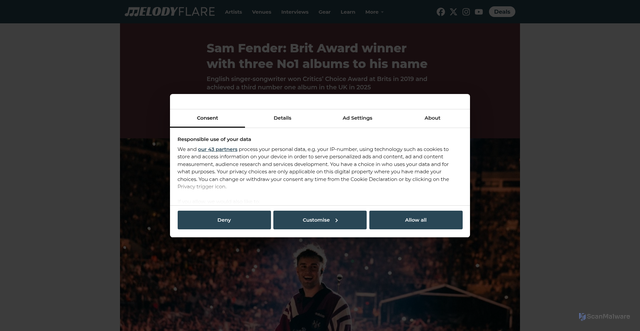 Security scan screenshot of https://melodyflare.com/sam-fender/