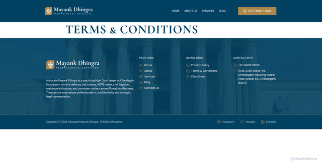 Security scan screenshot of https://advocatemayankdhingra.com/terms-conditions/