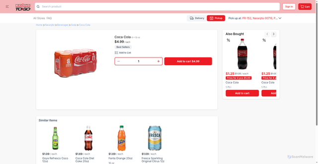 Security scan screenshot of https://naranjito.econotogo.com/product/0004900006197