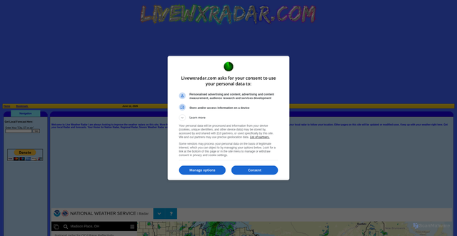 Security scan screenshot of https://www.livewxradar.com/