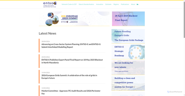 Security scan screenshot of https://www.entsoe.eu/