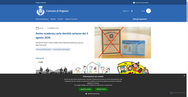 Security scan screenshot of https://www.comune.orgiano.vi.it