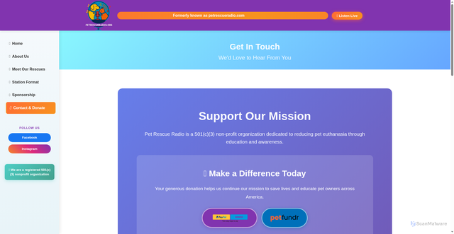 Security scan screenshot of https://pet-rescue-radio.pages.dev/contact