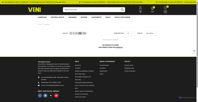 Security scan screenshot of https://venifutbol.com/collections/sneakers