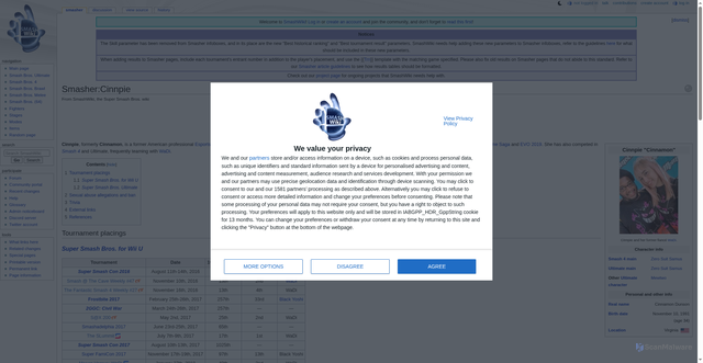 Security scan screenshot of https://www.ssbwiki.com/Smasher:Cinnpie