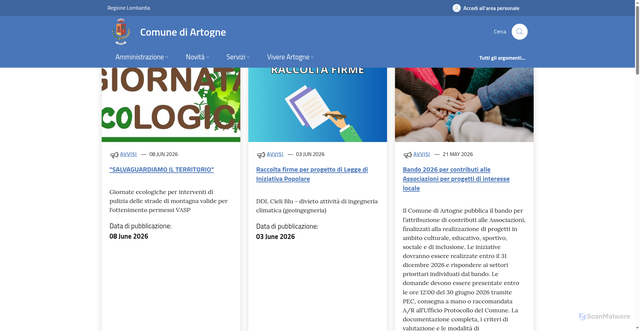 Security scan screenshot of https://www.comune.artogne.bs.it