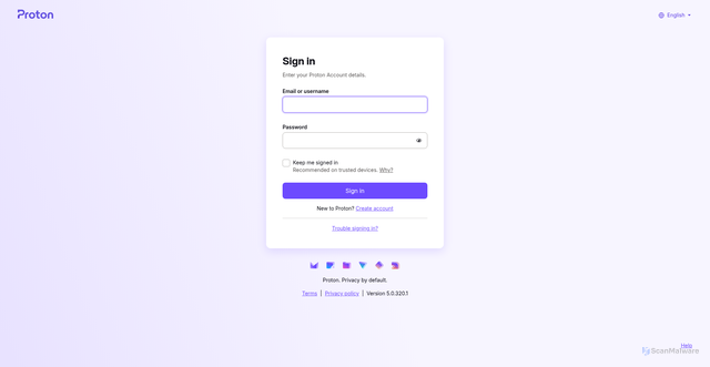 Security scan screenshot of https://account.proton.me/