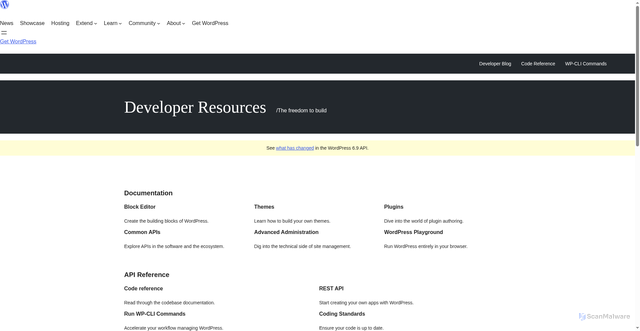 Security scan screenshot of https://developer.wordpress.org