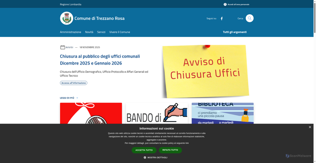 Security scan screenshot of https://www.comune.trezzanorosa.mi.it/it