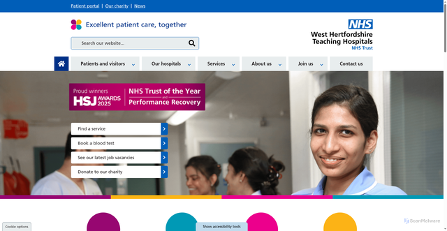 Security scan screenshot of http://www.westhertshospitals.nhs.uk/