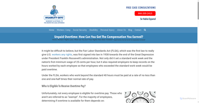 Security scan screenshot of https://thedisabilityguys.com/workers-rights-laws/wage-hour-overtime/