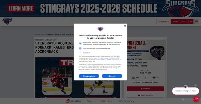 Security scan screenshot of https://stingrayshockey.com/news/2026/01/stingrays-acquire-the-rights-of-forward-kaleb-ergang-in-trade-with-adirondack