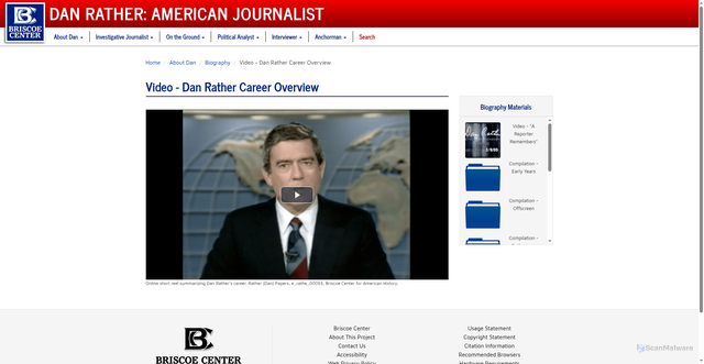 Security scan screenshot of https://www.danratherjournalist.org/about-dan/biography/video-dan-rather-career-overview.html