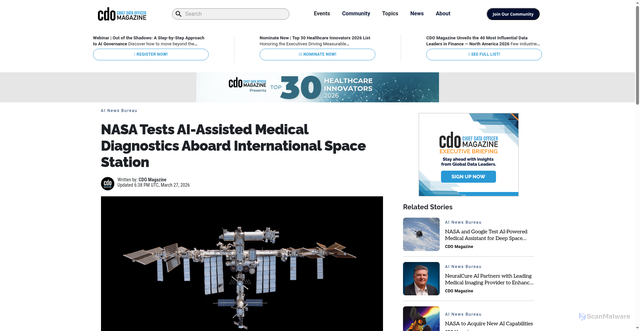 Security scan screenshot of https://www.cdomagazine.tech/aiml/nasa-tests-ai-assisted-medical-diagnostics-aboard-international-space-station