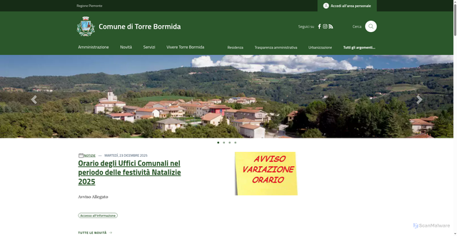 Security scan screenshot of https://www.comune.torrebormida.cn.it/