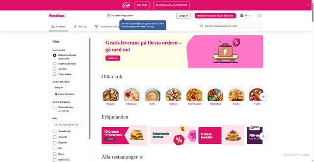 Security scan screenshot of https://foodora.se